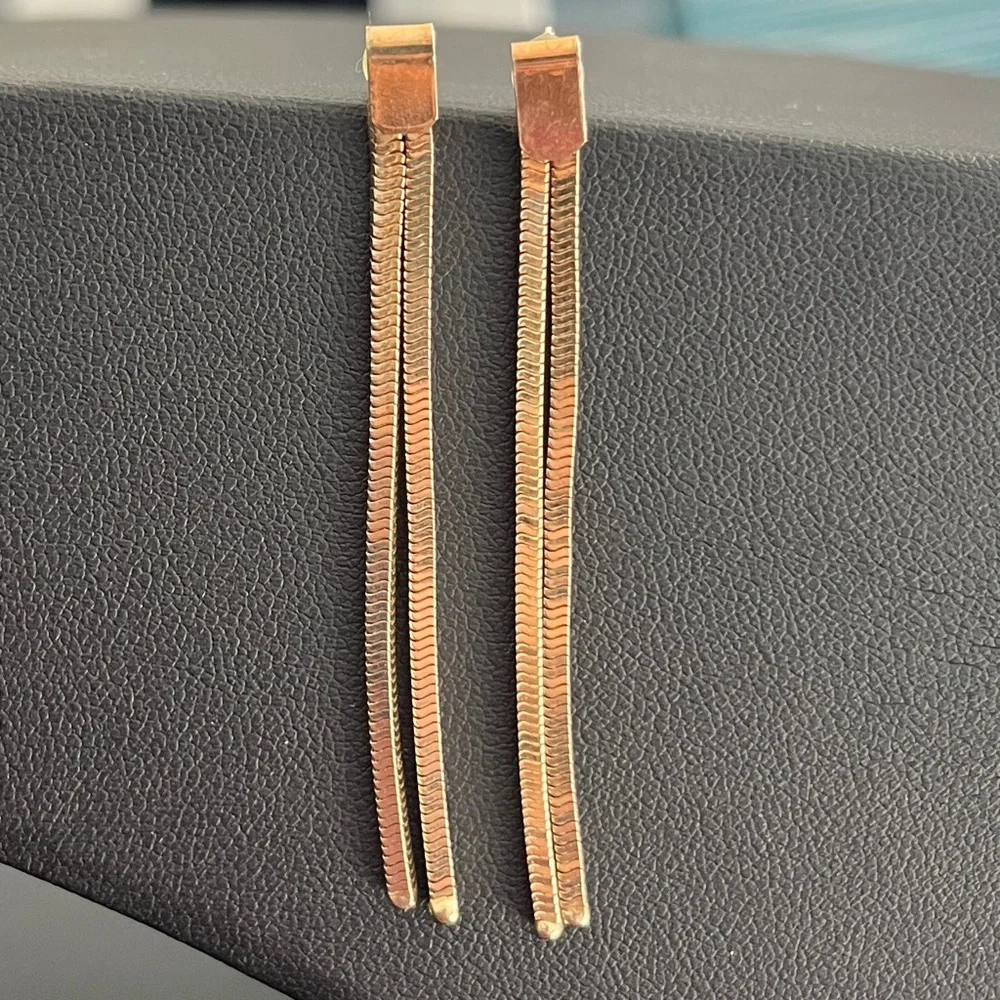 Yellow Gold Plated 925 Sterling Silver Dangle Tassel Snake Chain Earrings, 4.33g